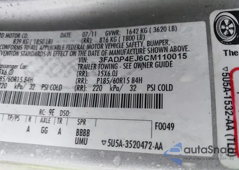 2012 Ford Fiesta Se from USA, damaged, VIN 3FADP4EJ6CM110015